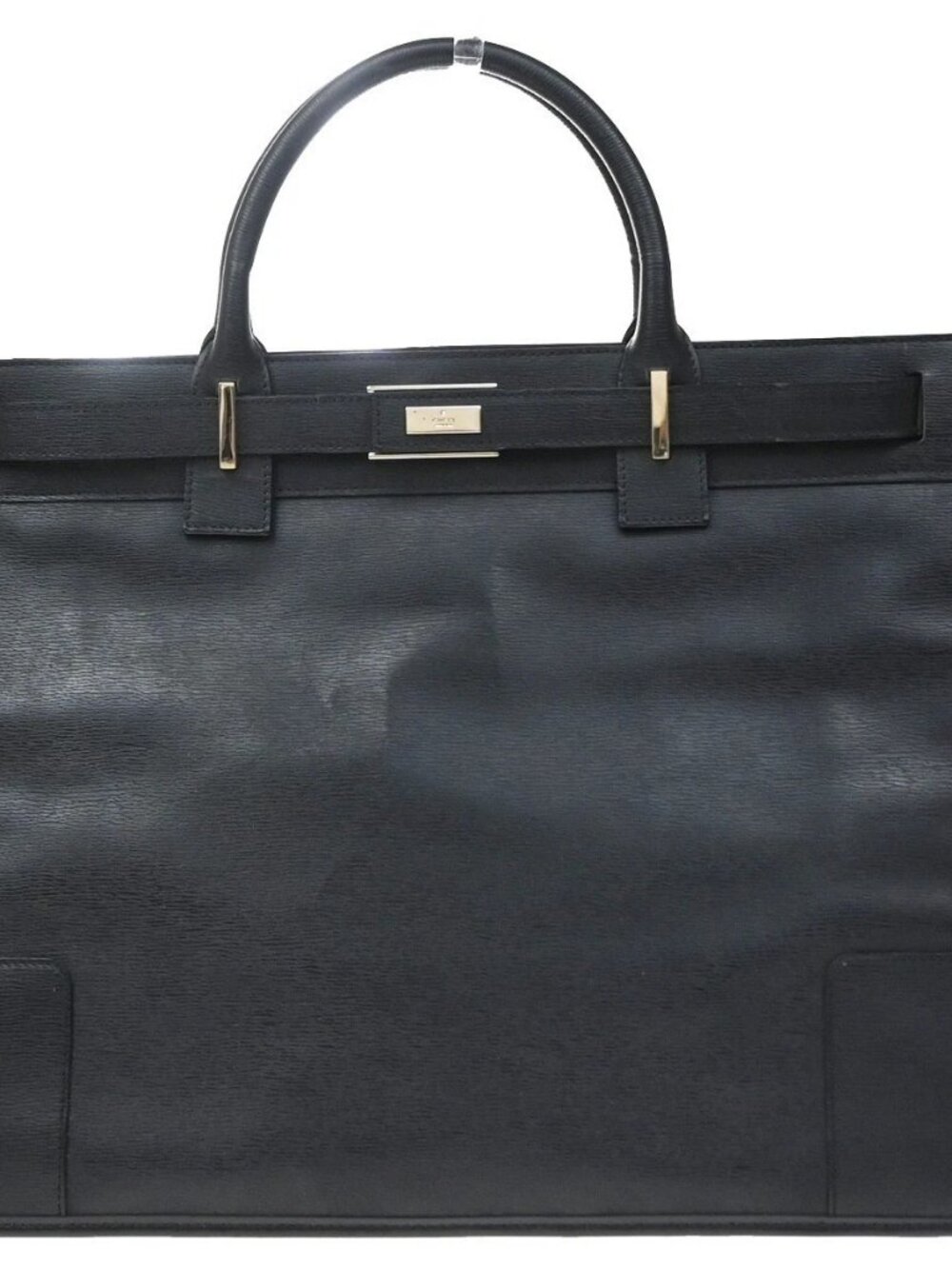 GUCCI Logo Business Hand Bag Leather Black GHW Italy 62KE243
